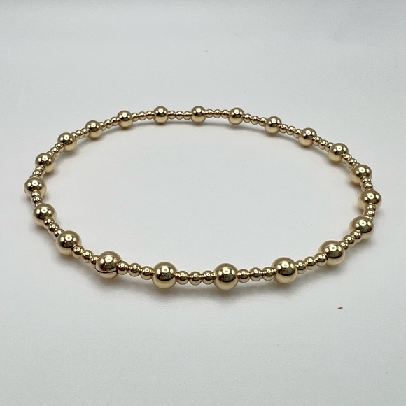14k Good Filled Bead Stretch Bracelet with 2mm and 4mm Beads - Picture 2 of 4